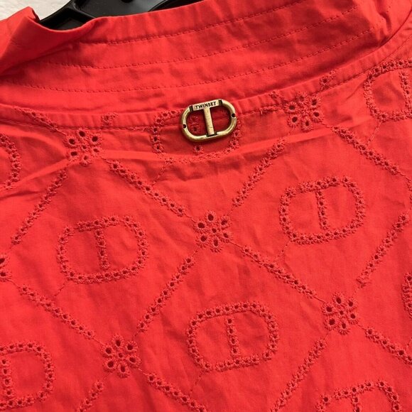 NWOT TWINSET Women's Red Eyelet Embroidered Mini Dress Size 44 - Picture 2 of 9